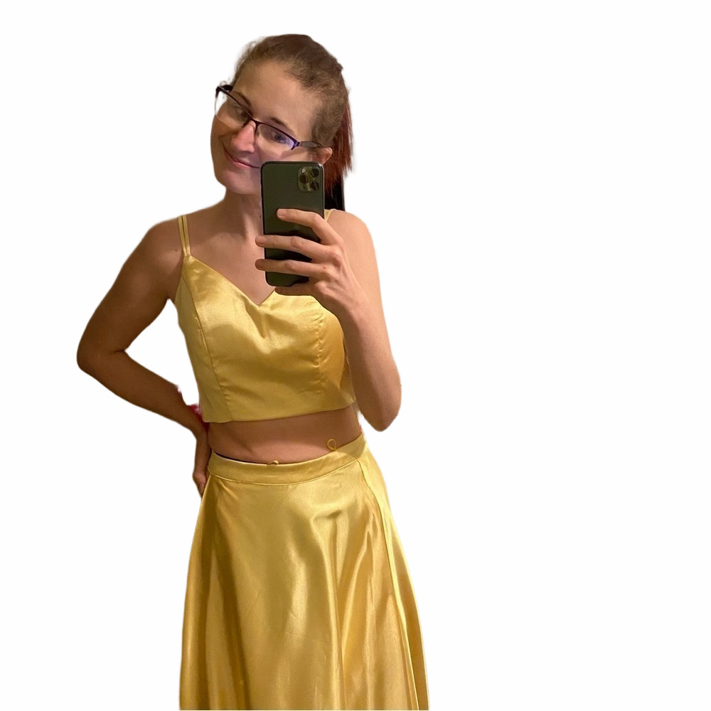 NWT Dillards Midnight Doll Gold Two Piece Dress Size 5